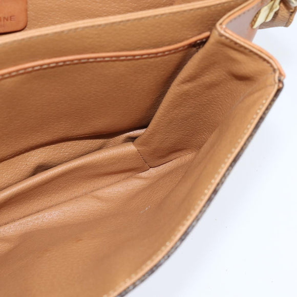 CELINE Macadam Canvas Shoulder Bag PVC Leather Brown Gold Auth 148184