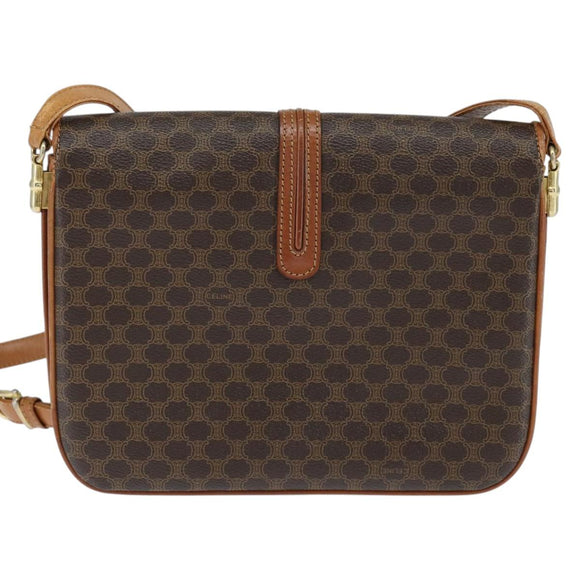CELINE Macadam Canvas Shoulder Bag PVC Leather Brown Gold Auth 148184