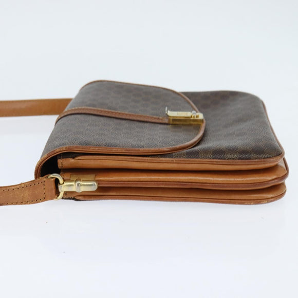 CELINE Macadam Canvas Shoulder Bag PVC Leather Brown Gold Auth 148184