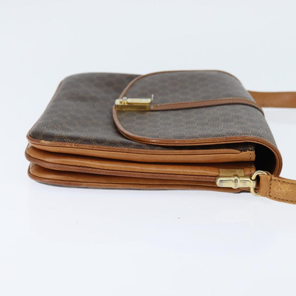 CELINE Macadam Canvas Shoulder Bag PVC Leather Brown Gold Auth 148184