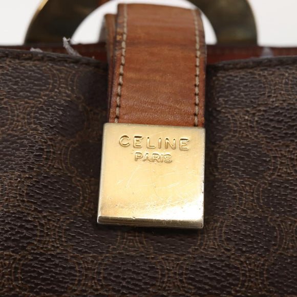 CELINE Macadam Canvas Circle Shoulder Bag PVC Leather Brown Gold Auth 148185