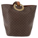 CELINE Macadam Canvas Circle Shoulder Bag PVC Leather Brown Gold Auth 148185-13