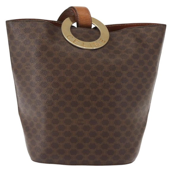 CELINE Macadam Canvas Circle Shoulder Bag PVC Leather Brown Gold Auth 148185