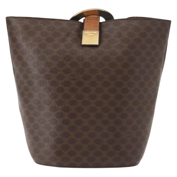 CELINE Macadam Canvas Circle Shoulder Bag PVC Leather Brown Gold Auth 148185