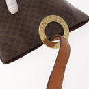CELINE Macadam Canvas Circle Shoulder Bag PVC Leather Brown Gold Auth 148185-6