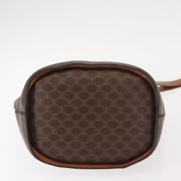 CELINE Macadam Canvas Circle Shoulder Bag PVC Leather Brown Gold Auth 148185