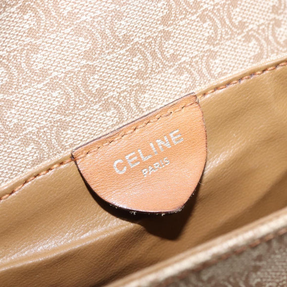 CELINE Macadam Canvas Shoulder Bag PVC Beige Gold Auth 148186