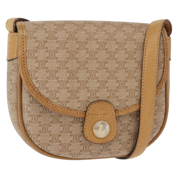 CELINE Macadam Canvas Shoulder Bag PVC Beige Gold Auth 148186