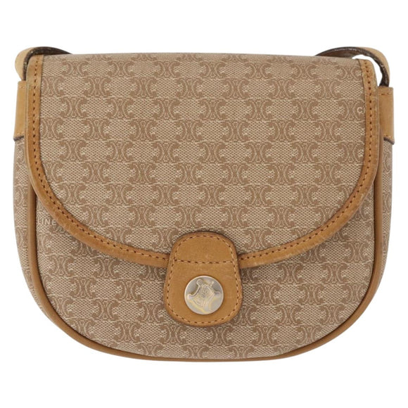 CELINE Macadam Canvas Shoulder Bag PVC Beige Gold Auth 148186