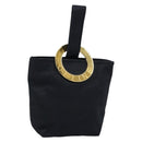 CELINE Circle Pouch Nylon Black Gold Auth 148187-1