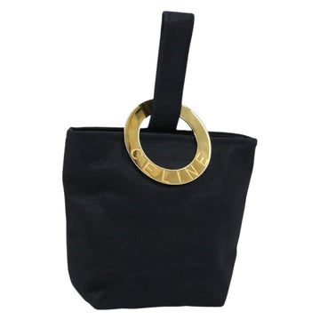 CELINE Circle Pouch Nylon Black Gold Auth 148187