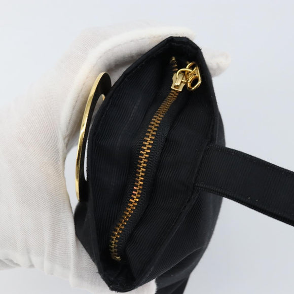 CELINE Circle Pouch Nylon Black Gold Auth 148187