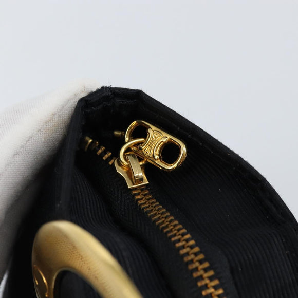CELINE Circle Pouch Nylon Black Gold Auth 148187