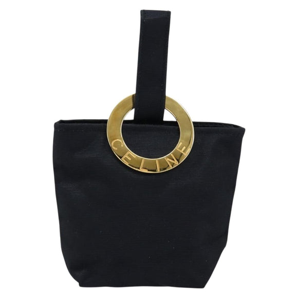 CELINE Circle Pouch Nylon Black Gold Auth 148187