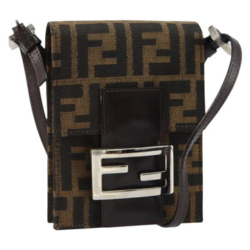 FENDI Zucca Canvas Mamma Baguette Shoulder Bag Black Brown Silver Auth 148188