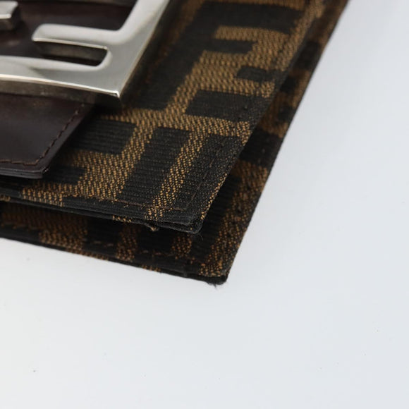 FENDI Zucca Canvas Mamma Baguette Shoulder Bag Black Brown Silver Auth 148188