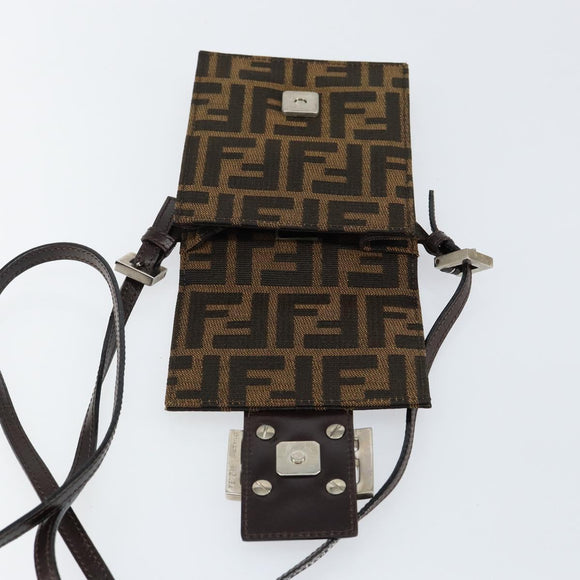 FENDI Zucca Canvas Mamma Baguette Shoulder Bag Black Brown Silver Auth 148188V