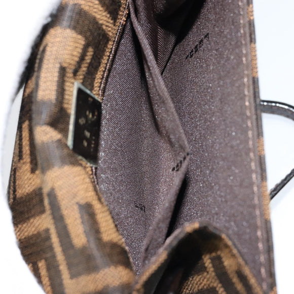 FENDI Zucca Canvas Mamma Baguette Shoulder Bag Black Brown Silver Auth 148188