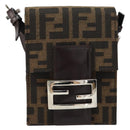 FENDI Zucca Canvas Mamma Baguette Shoulder Bag Black Brown Silver Auth 148188V-13