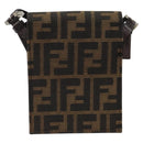 FENDI Zucca Canvas Mamma Baguette Shoulder Bag Black Brown Silver Auth 148188V-2