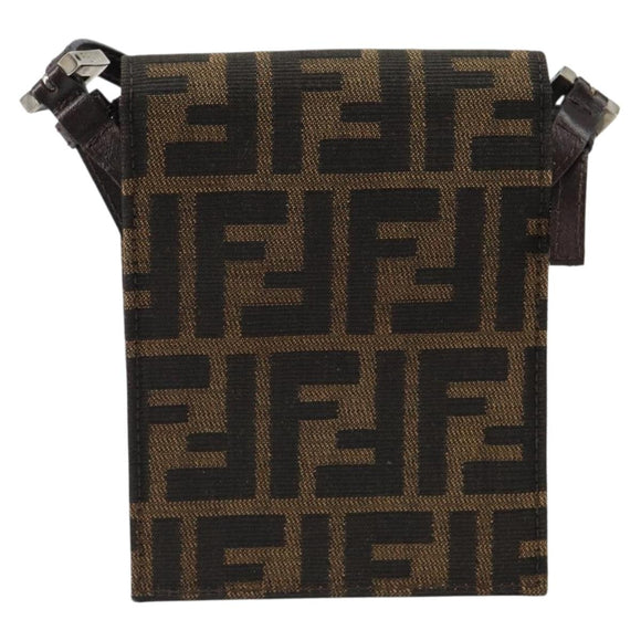 FENDI Zucca Canvas Mamma Baguette Shoulder Bag Black Brown Silver Auth 148188V