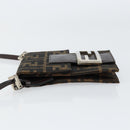 FENDI Zucca Canvas Mamma Baguette Shoulder Bag Black Brown Silver Auth 148188V-4