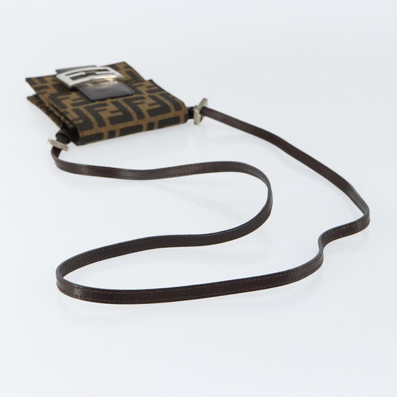FENDI Zucca Canvas Mamma Baguette Shoulder Bag Black Brown Silver Auth 148188V