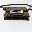 FENDI Zucca Canvas Mamma Baguette Shoulder Bag Black Brown Silver Auth 148188V-5