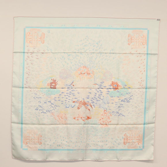 HERMES Carre 90 Scarf ""RENCONTRE OCEAN "" Silk Light Blue Auth 148193