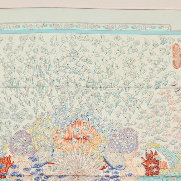 HERMES Carre 90 Scarf ""RENCONTRE OCEAN "" Silk Light Blue Auth 148193