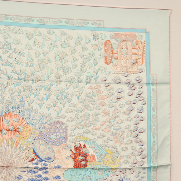 HERMES Carre 90 Scarf ""RENCONTRE OCEAN "" Silk Light Blue Auth 148193