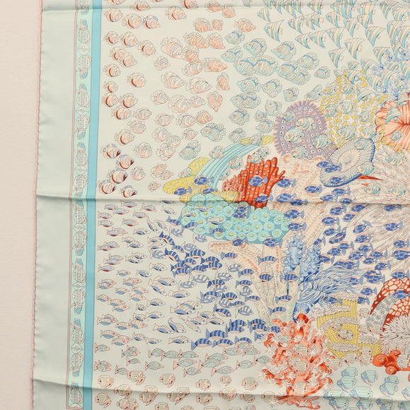 HERMES Carre 90 Scarf ""RENCONTRE OCEAN "" Silk Light Blue Auth 148193