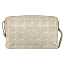 CHANEL New Travel Line Pouch Nylon Beige CC Auth 148196-3