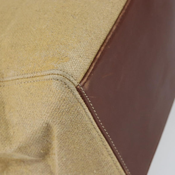 CHANEL Tote Bag Canvas Leather Beige Gold CC Auth 148197