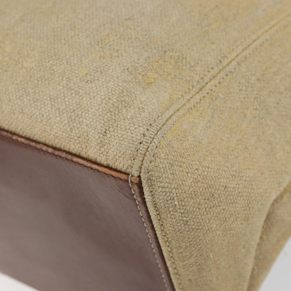 CHANEL Tote Bag Canvas Leather Beige Gold CC Auth 148197