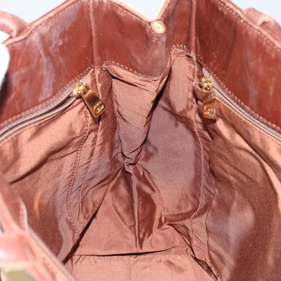 CHANEL Tote Bag Canvas Leather Beige Gold CC Auth 148197