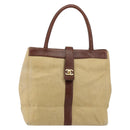 CHANEL Tote Bag Canvas Leather Beige Gold CC Auth 148197-13