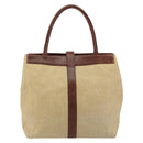 CHANEL Tote Bag Canvas Leather Beige Gold CC Auth 148197-2