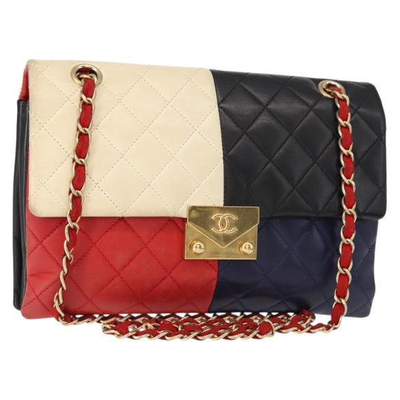 CHANEL Matelasse Chain Pagoda Bag Lamb Skin Multicolor Gold CC Auth 148199