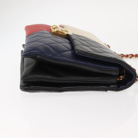 CHANEL Matelasse Chain Pagoda Bag Lamb Skin Multicolor Gold CC Auth 148199