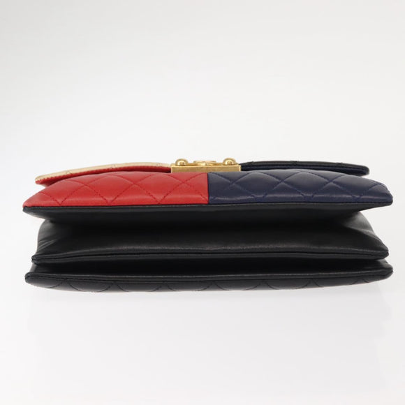 CHANEL Matelasse Chain Pagoda Bag Lamb Skin Multicolor Gold CC Auth 148199