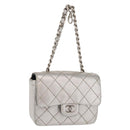 CHANEL Matelasse Chain Hand Bag Lamb Skin Silver CC Auth 148202-1