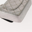CHANEL Matelasse Chain Hand Bag Lamb Skin Silver CC Auth 148202-12