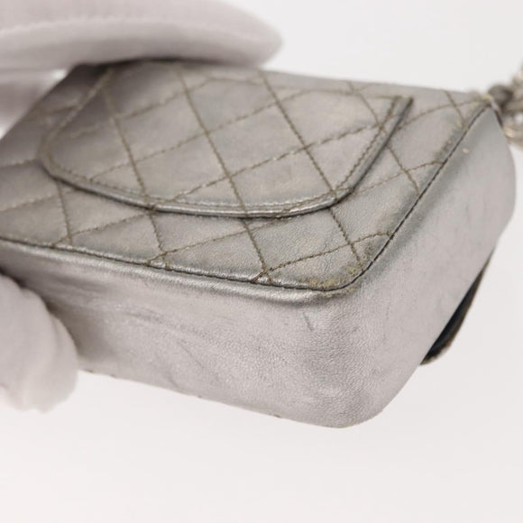 CHANEL Matelasse Chain Hand Bag Lamb Skin Silver CC Auth 148202