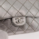 CHANEL Matelasse Chain Hand Bag Lamb Skin Silver CC Auth 148202-14