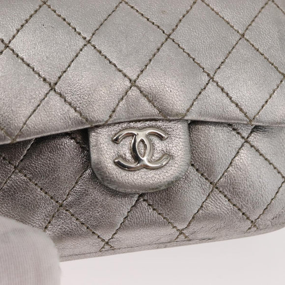 CHANEL Matelasse Chain Hand Bag Lamb Skin Silver CC Auth 148202