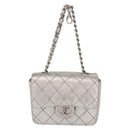 CHANEL Matelasse Chain Hand Bag Lamb Skin Silver CC Auth 148202-2