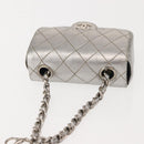 CHANEL Matelasse Chain Hand Bag Lamb Skin Silver CC Auth 148202-6