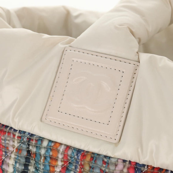 CHANEL Cococoon Tote Bag Nylon White Silver CC Auth 148203V