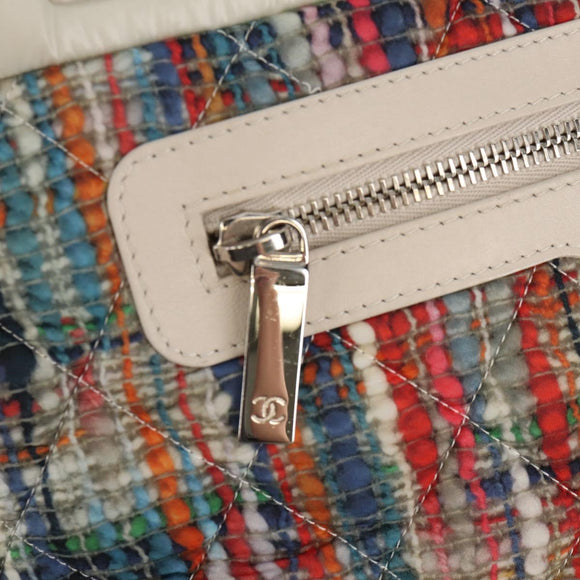 CHANEL Cococoon Tote Bag Nylon White Silver CC Auth 148203V